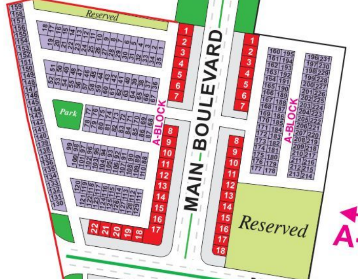 The Life Enclave A block map showing residential and commercial plot layout