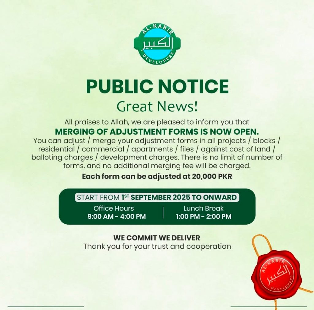 Adjustment Form Al Kabir Orchard merging process opening on 1st September for investors and file holders